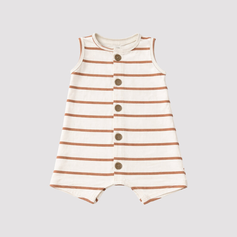 Macacão Bebê Regata Confort Listras Caramelo