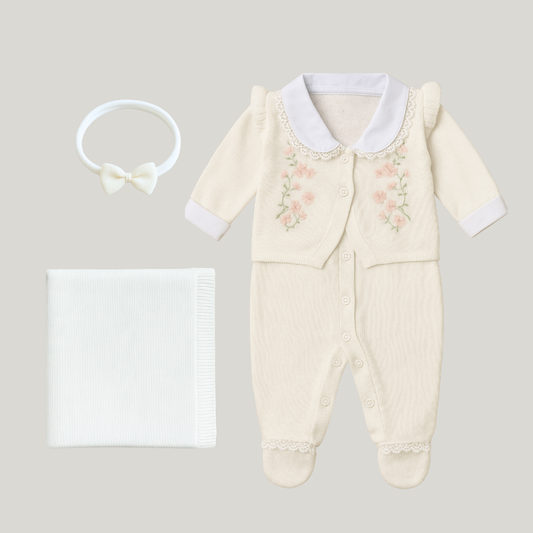 Kit Saída Maternidade Menino Tricot 4 Peças Jardim Encantado White