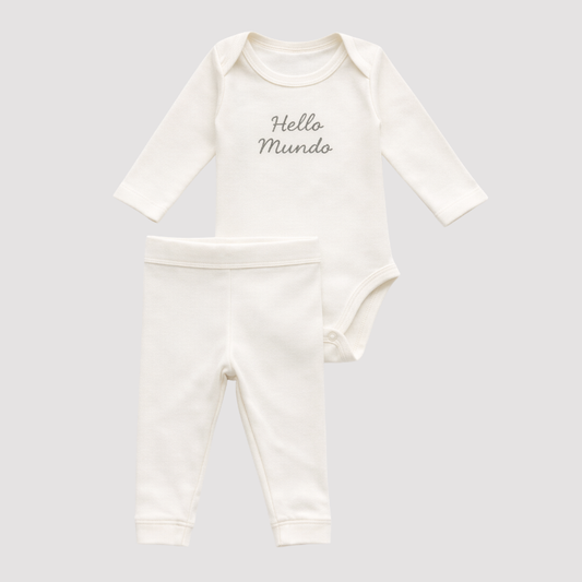 Conjunto Bebê Algodão Hello Mundo Musgo