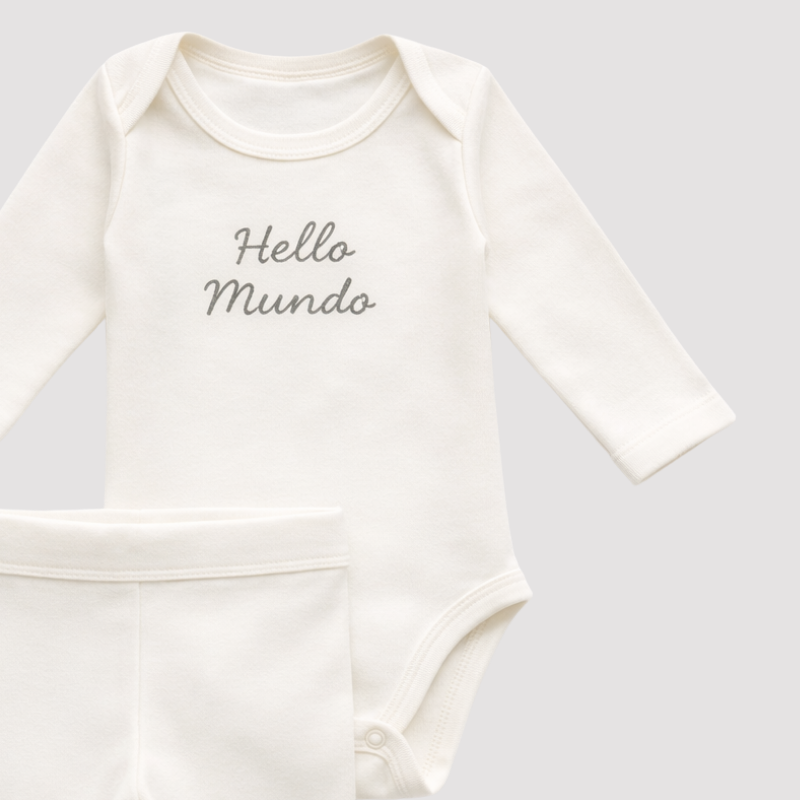 Conjunto Bebê Algodão Hello Mundo Musgo