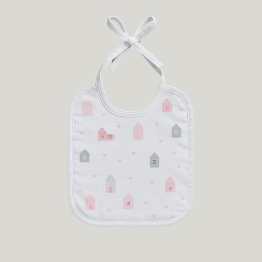 Babador Bebê Impermeável Algodão Casinha Rose