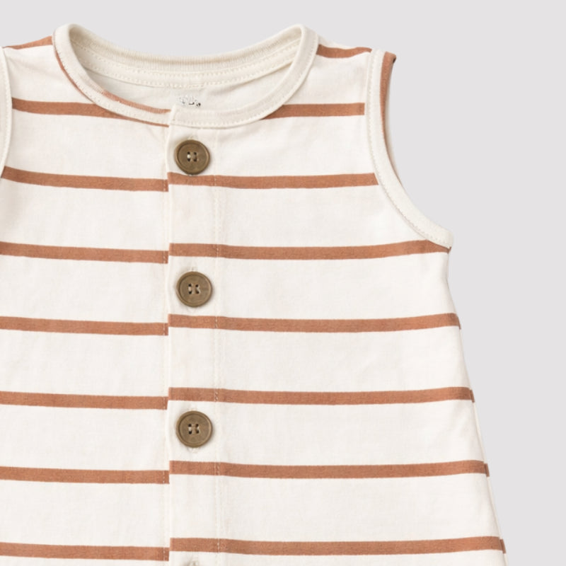 Macacão Bebê Regata Confort Listras Caramelo