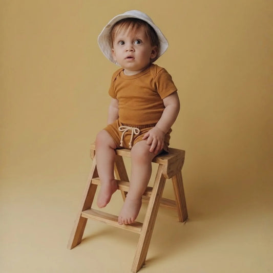 Conjunto Bebe Algodão Orgânic Caramelo Curto