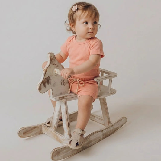 Conjunto Bebe Algodão Orgânic Salmão Curto