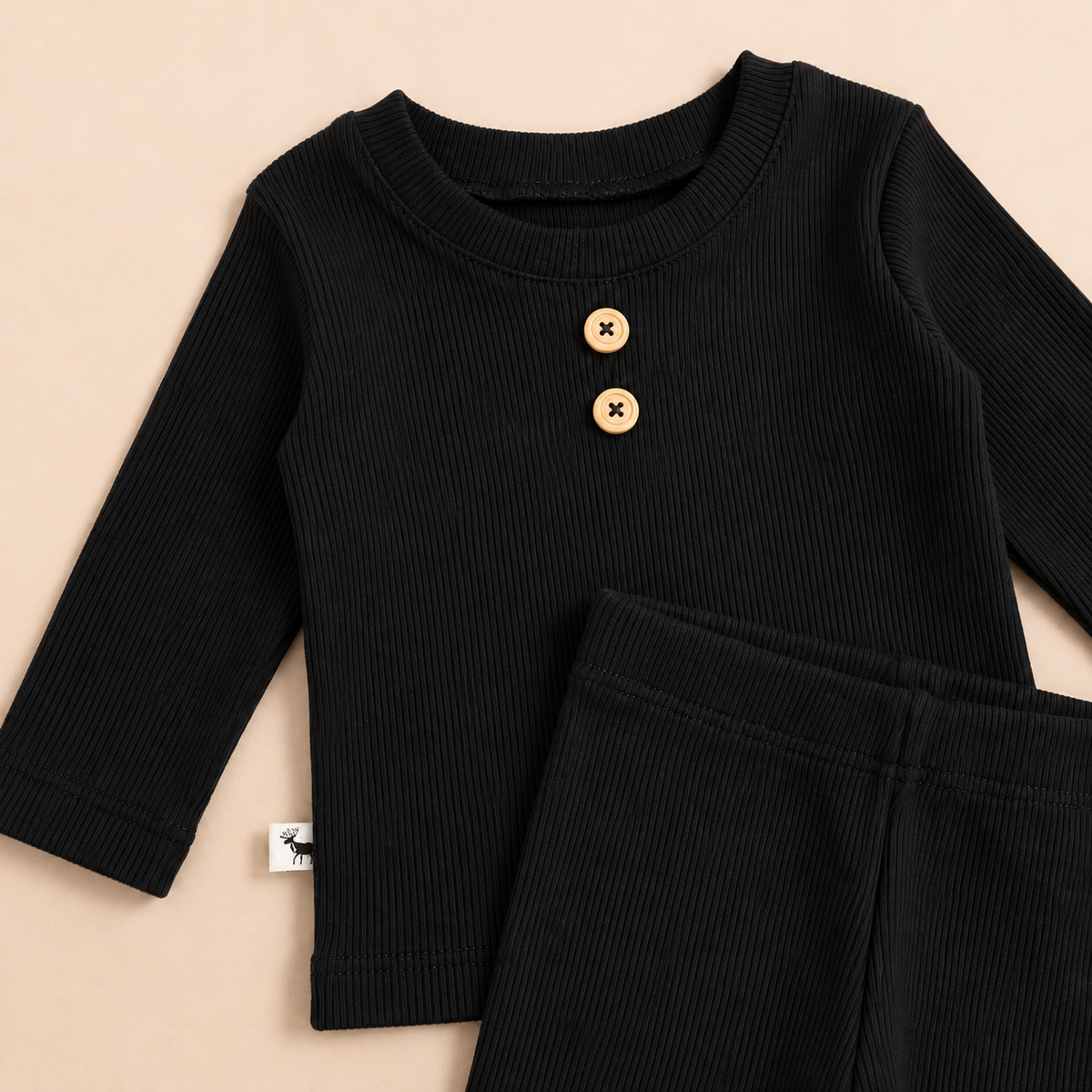 Conjunto Bebê Canelado Buttons Black Longo