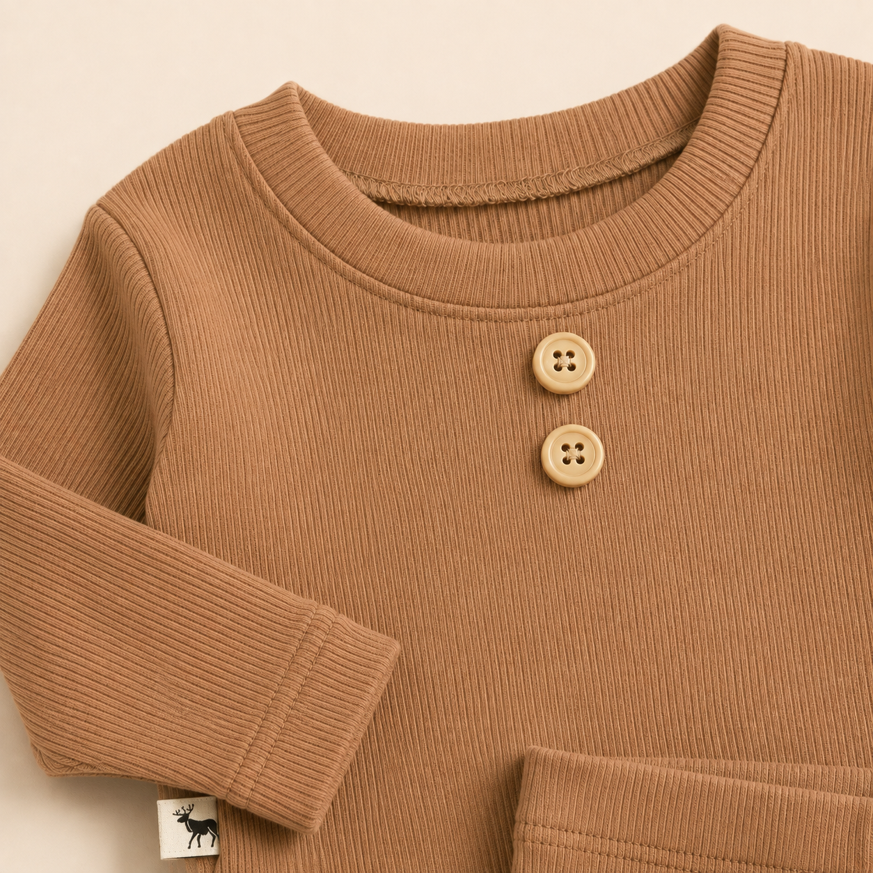 Conjunto Bebê Canelado Buttons Mocha Longo