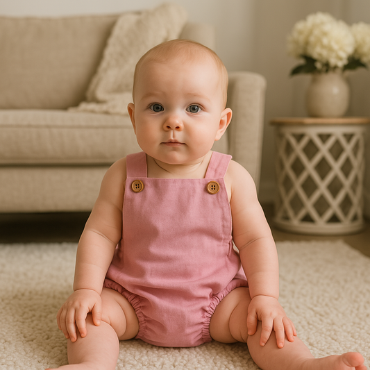 Romper Bebê Tradicional Linho Rosa