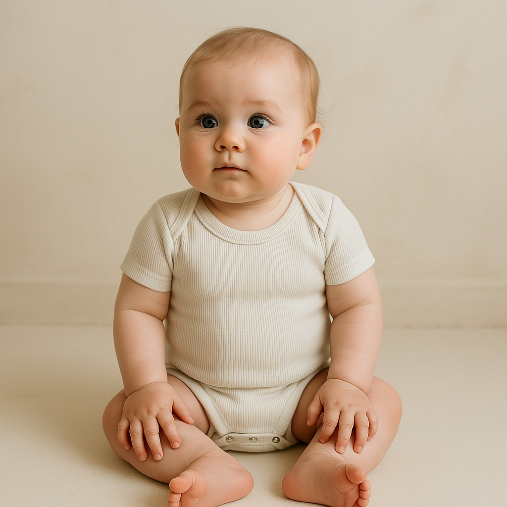Body Bebê Canelado Algodão Off White Curto