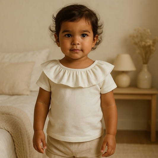 Camisa Bebê Menina Gola Babado Off White