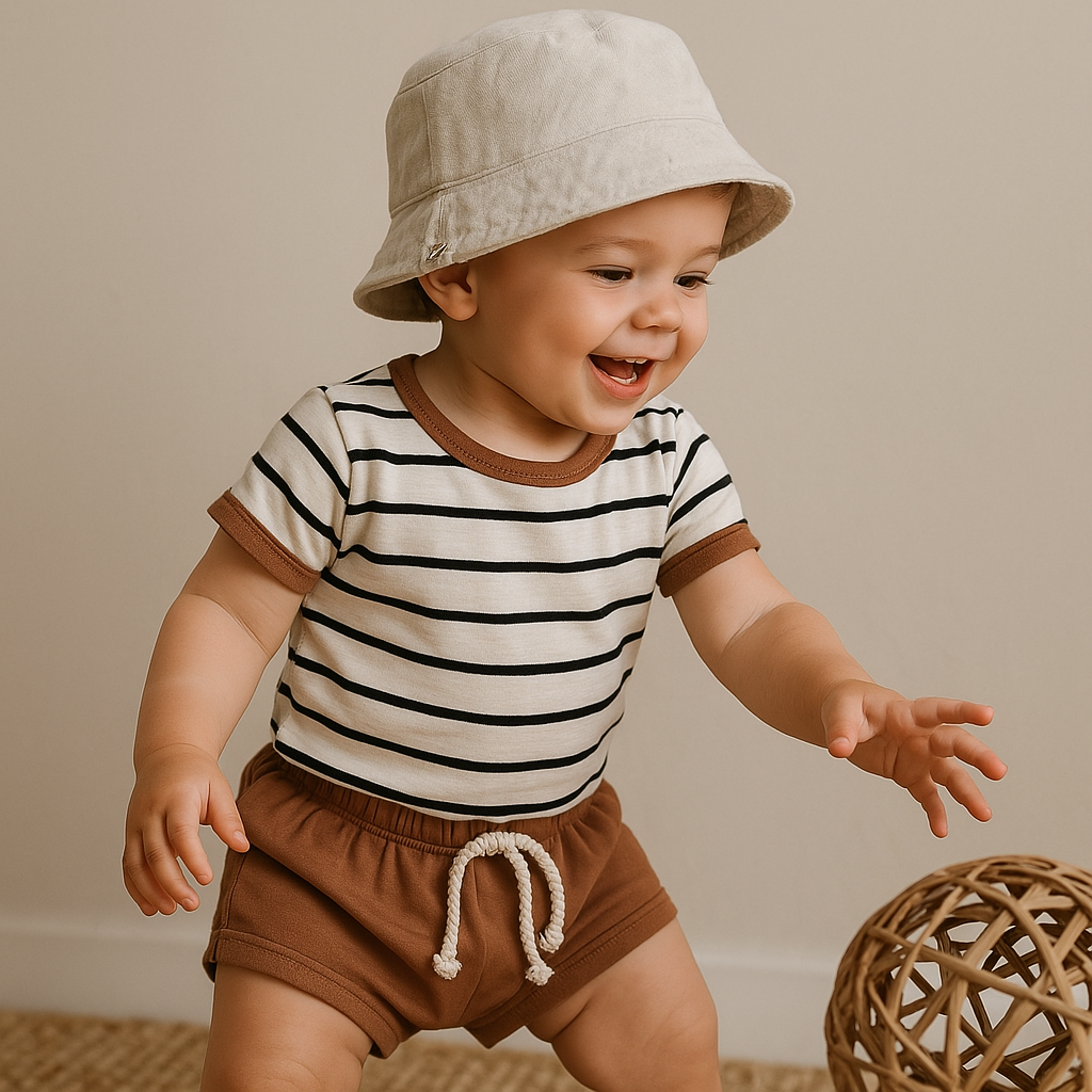 Chapeu de Sol Infantil Bebê Bucket Linho Cru
