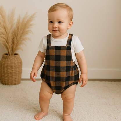 Romper Bebê Xadrez Flanelado Caramelo