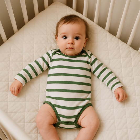 Body Bebê Listrado Canelado Verde Longo