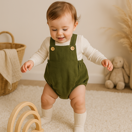 Romper Bebê Tradicional Linho Verde Musgo