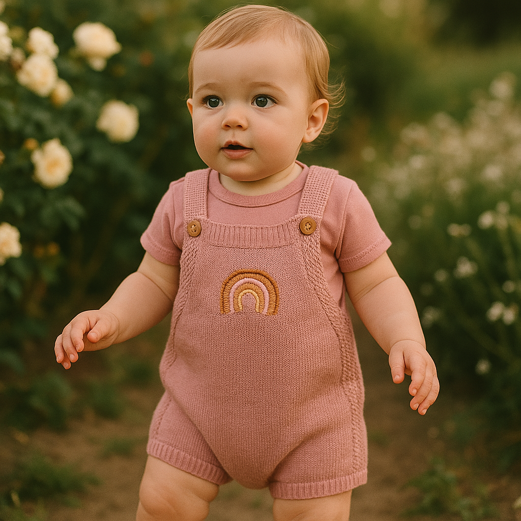 Jardineira Tricot Bebê Rainbow Rose