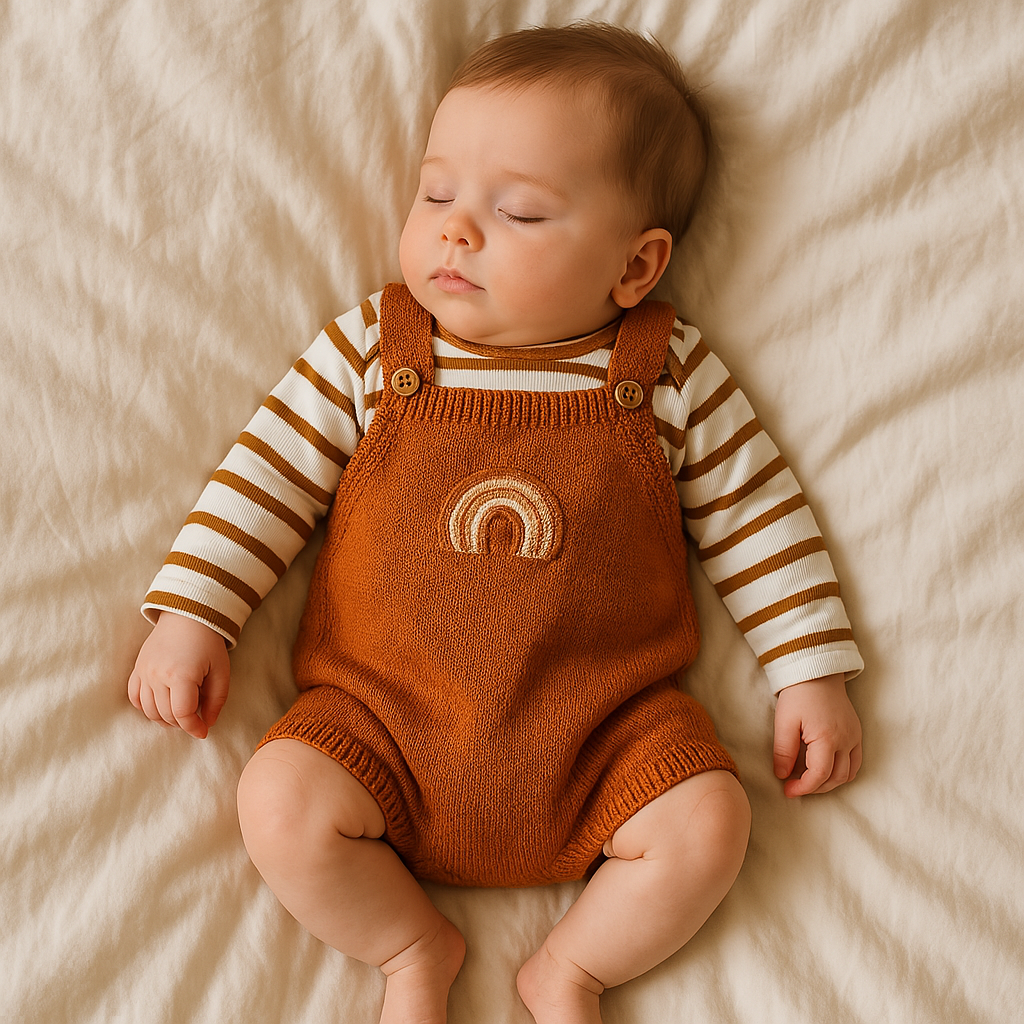 Jardineira Tricot Bebê Rainbow Ocre
