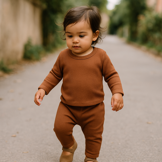 Conjunto Bebê Canelado Termico Ocre