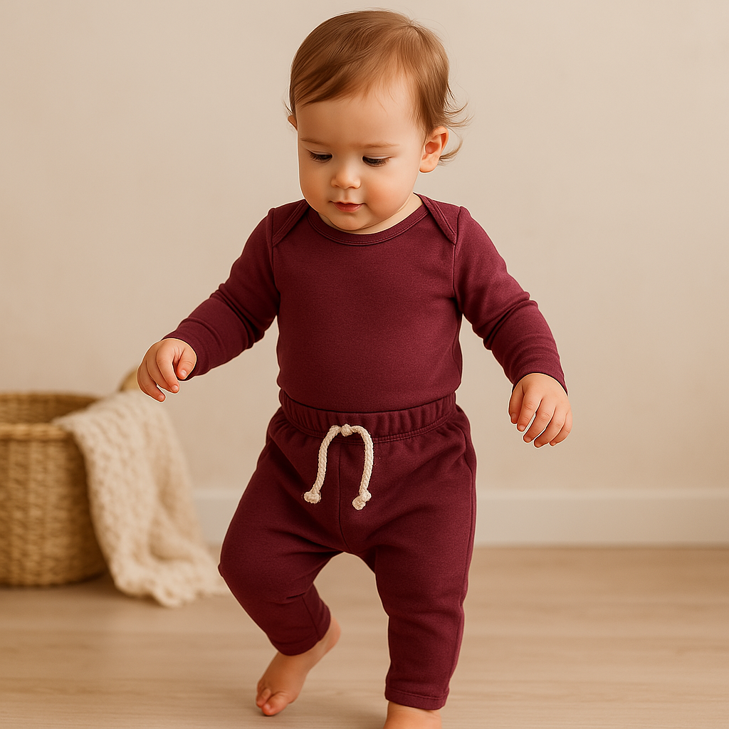 Conjunto de bebé de algodón orgánico largo unisex burdeos