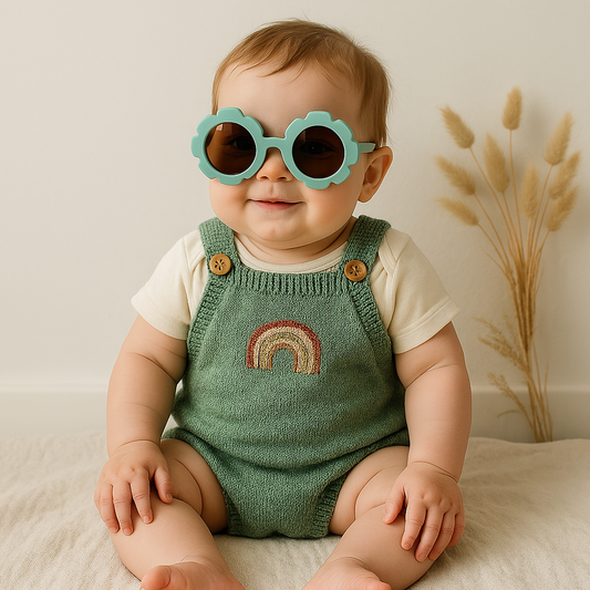 Óculos De Sol Para Bebe Retrô Flowers Verde Água Proteção Uv