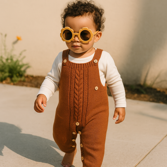 Óculos De Sol Para Bebe Retrô Flowers Mostarda Proteção Uv