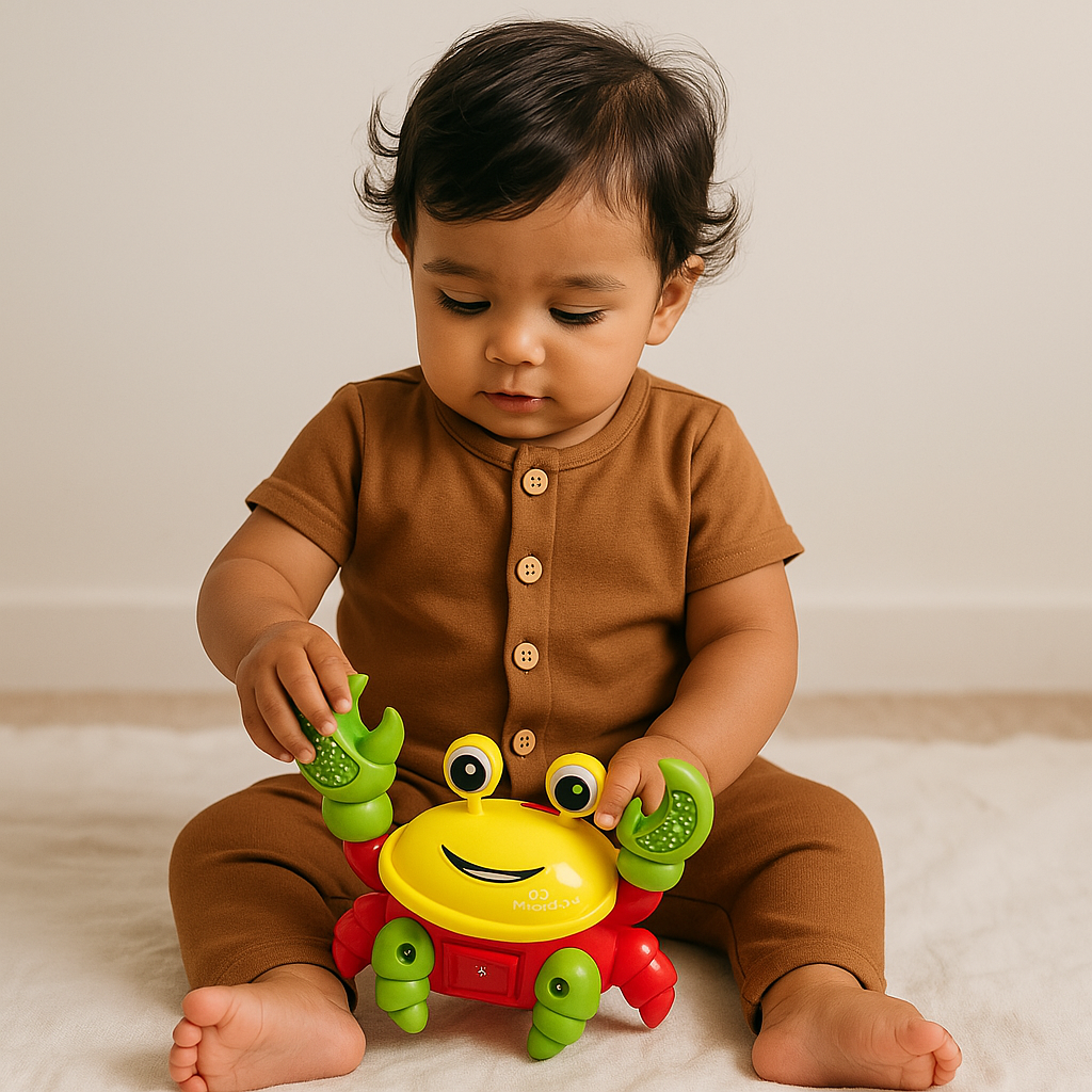 Brinquedo Caranguejo Siri Fujão Dançante Com Led E Musica Amarelo