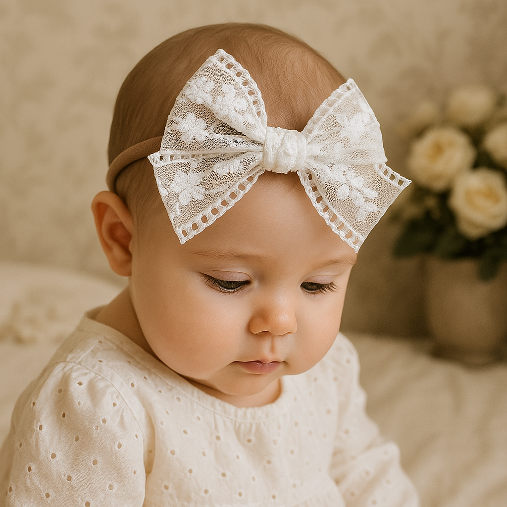 Faixa Laço Bebê Tule Grace White