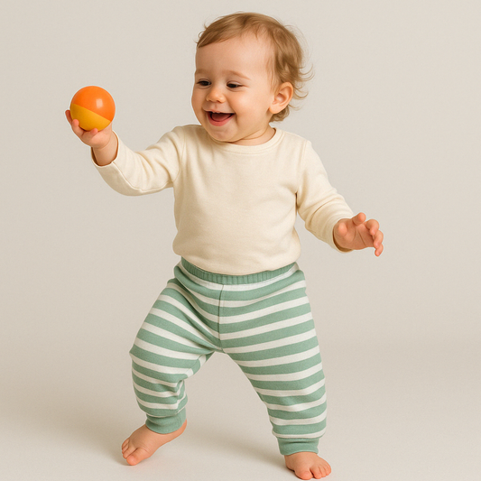 Calça Bebê Algodāo Pezinho Reversível Listrado Green