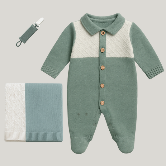 Kit Saída Maternidade Tricot  3 Peças Oliver Green