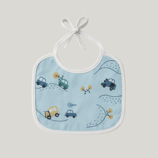 Babador Bebê Impermeável Algodão Carrinho Azul