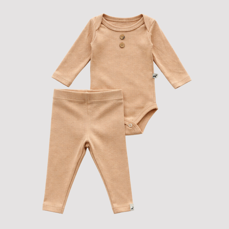 Conjunto Bebê Algodão Organic buttons longo Bege