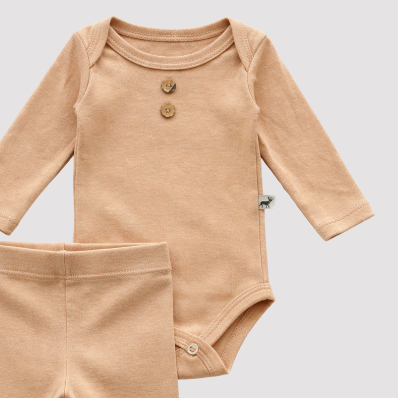 Conjunto Bebê Algodão Organic buttons longo Bege