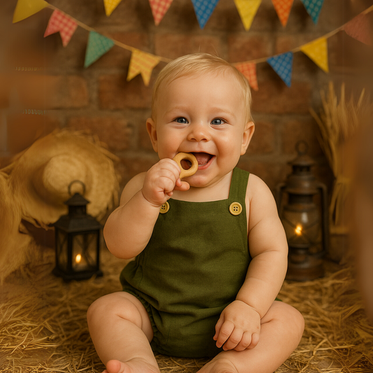 Romper Bebê Tradicional Linho Verde Musgo