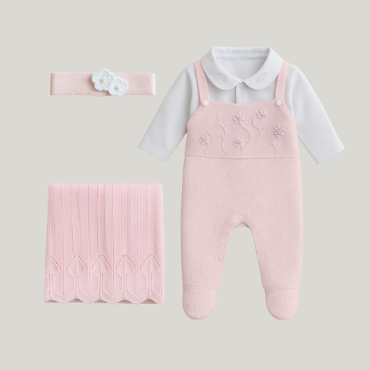 Kit Saída Maternidade Menina Tricot 4 Peças Florence Salmão