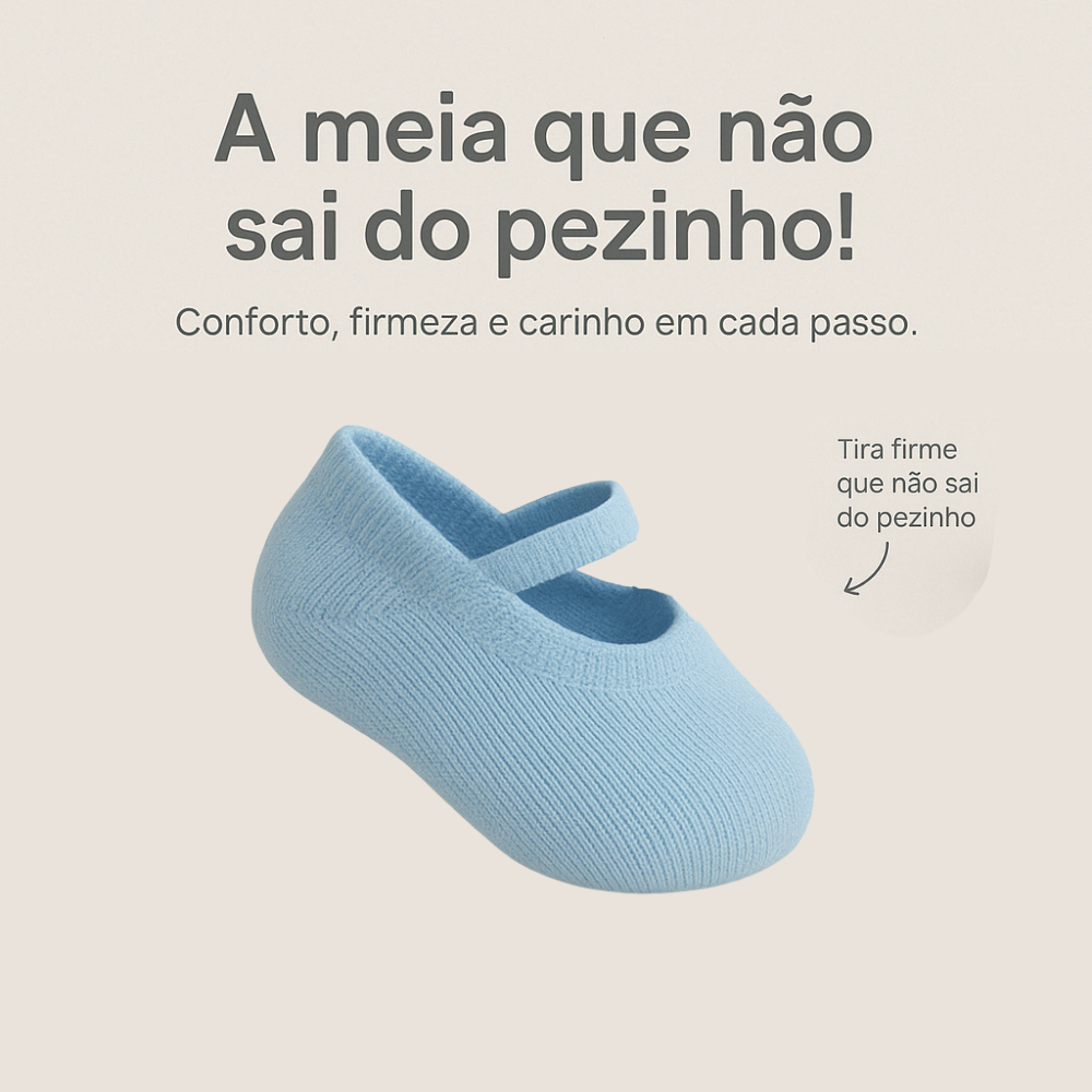 Meia bebê Sapatilha Com Tira Prende No Pé Azul