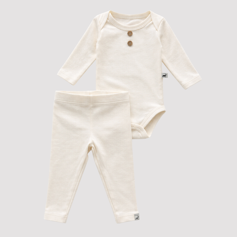 Conjunto Bebê Algodão Organic buttons longo Off White