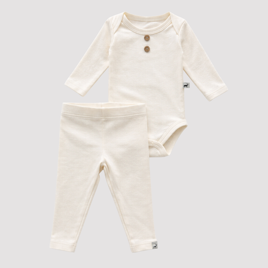Conjunto Bebê Algodão Organic buttons longo Off White