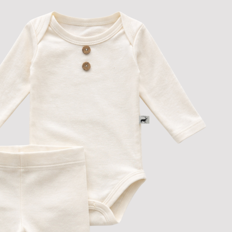 Conjunto Bebê Algodão Organic buttons longo Off White