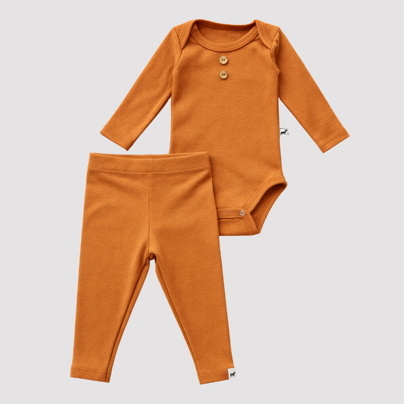 Conjunto Bebê Algodão Organic buttons longo Caramelo