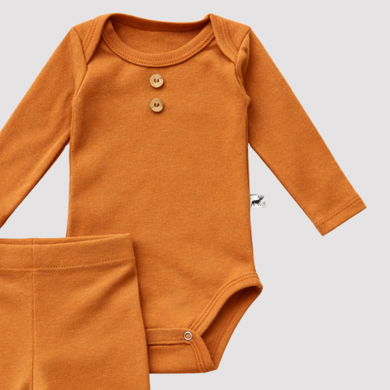 Conjunto Bebê Algodão Organic buttons longo Caramelo