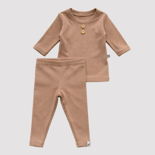 Conjunto Bebê Canelado Termico Buttons Bege