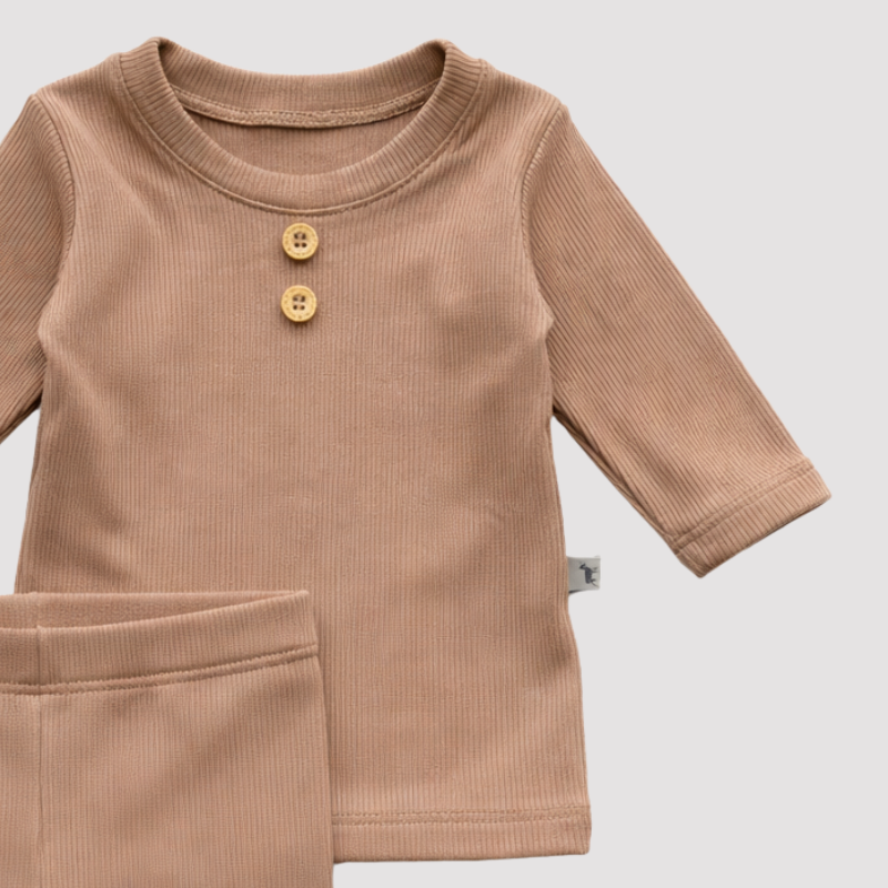 Conjunto Bebê Canelado Termico Buttons Bege