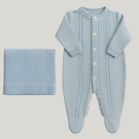 Kit Saída Maternidade Tricot 2 Peças Vintage Bloom Azul
