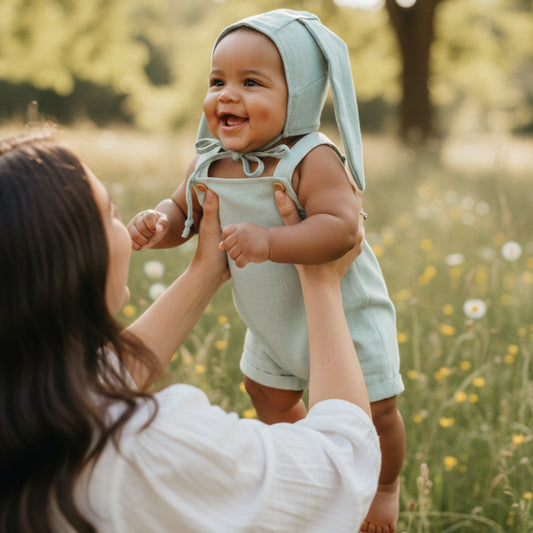 Touca de Bebê Orelha Coelho Linho Verde