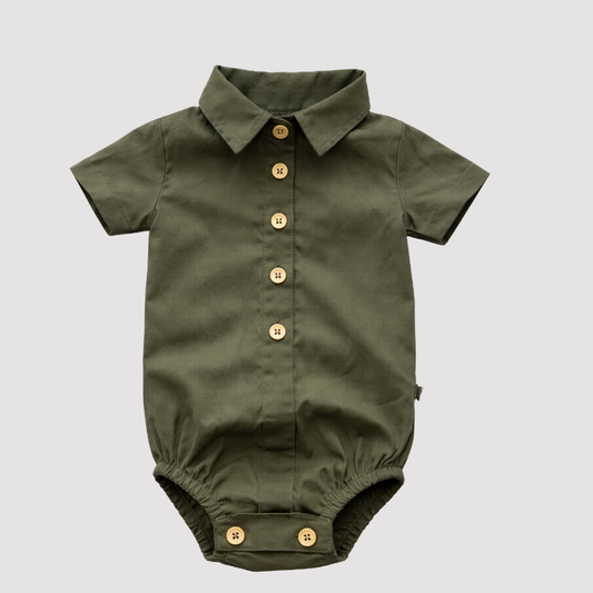 Body Bebê Social Algodão Verde Musgo