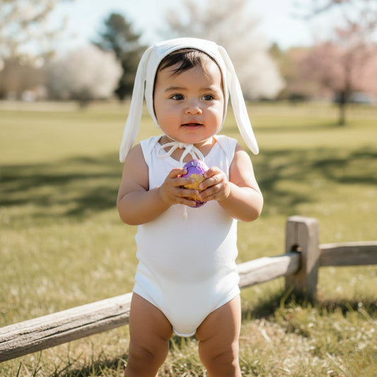 Touca de Bebê Orelha Coelho Linho Off White