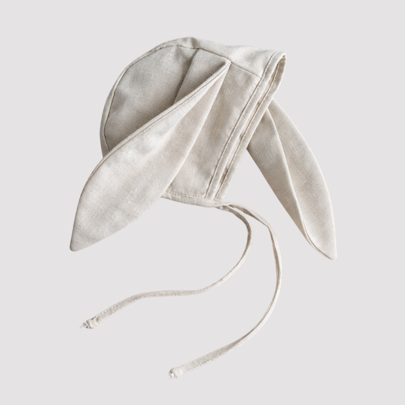 Touca de Bebê Orelha Coelho Linho Cru