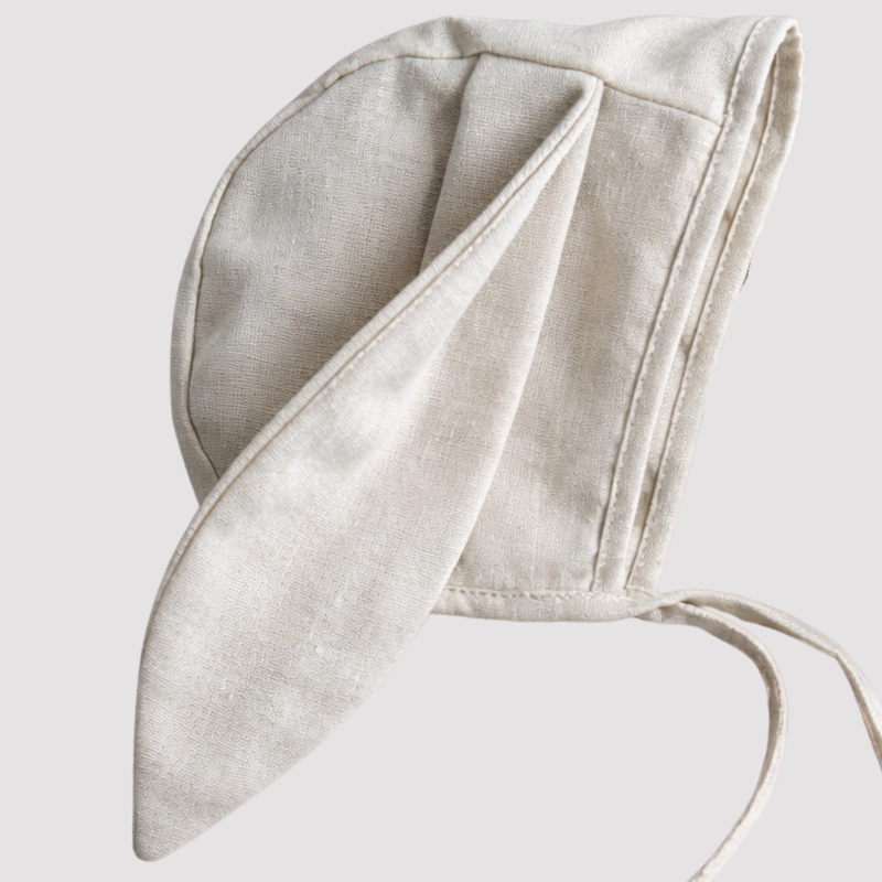 Touca de Bebê Orelha Coelho Linho Cru