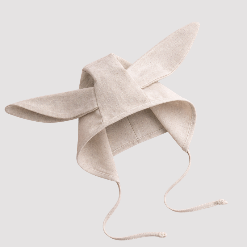 Touca de Bebê Orelha Coelho Linho Cru