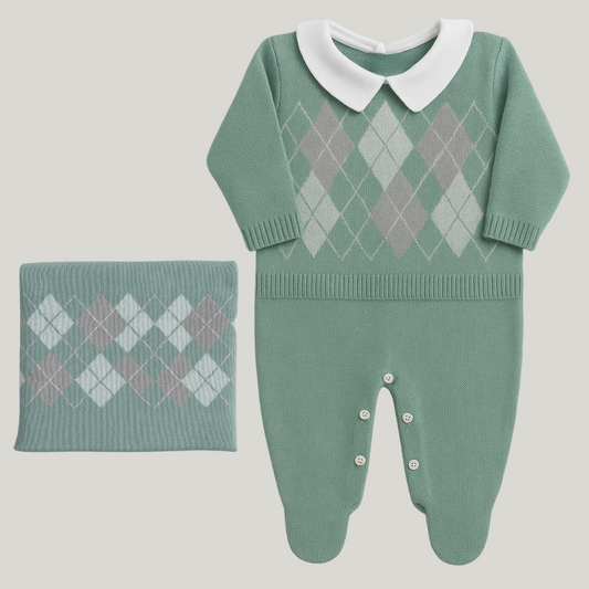 Kit Saída Maternidade Menino Tricot 2 Peças Leonard Green