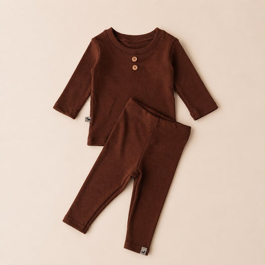 Conjunto Bebê Canelado Buttons Mocha Longo
