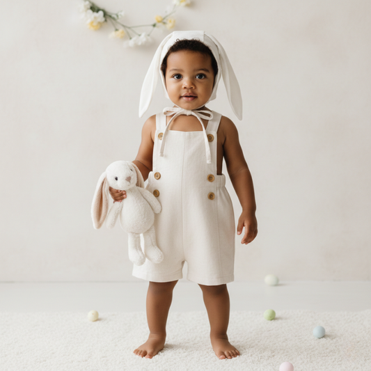 Jardineira Infantil Bebê Unissex Linho Off White